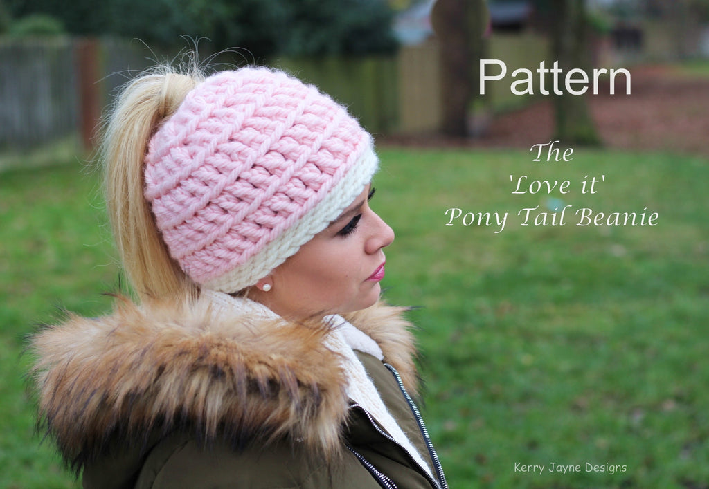 Love It Ponytail Hat Crochet Pattern USA – Kerry Jayne Designs Ltd
