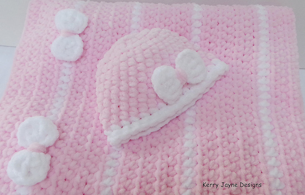 Peek a Bow Baby Blanket and Hat Crochet Pattern Set USA – Kerry
