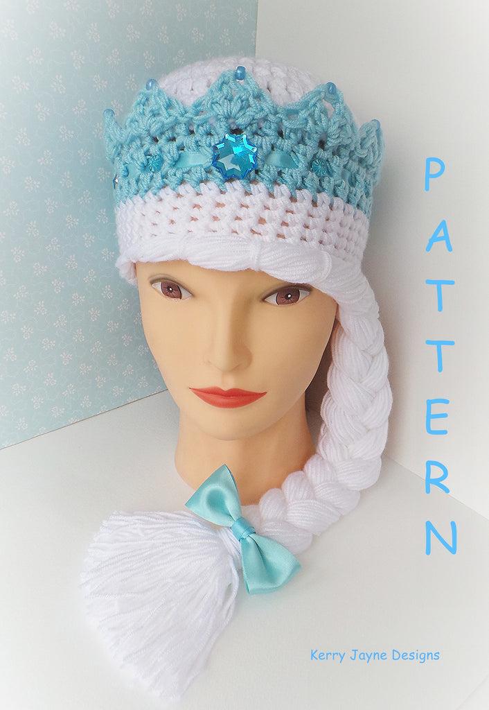 Frozen Ice Queen Hat Crochet Pattern USA – Kerry Jayne Designs Ltd