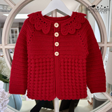 Red crochet cardigan with collar 