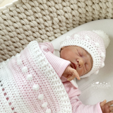 Bobble stitch baby blanket and hat