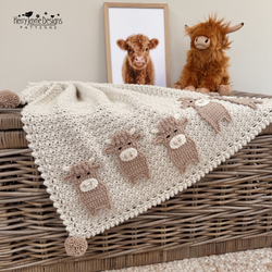 Five Little Heilan Coos – Highland Cow Baby Blanket Crochet Pattern