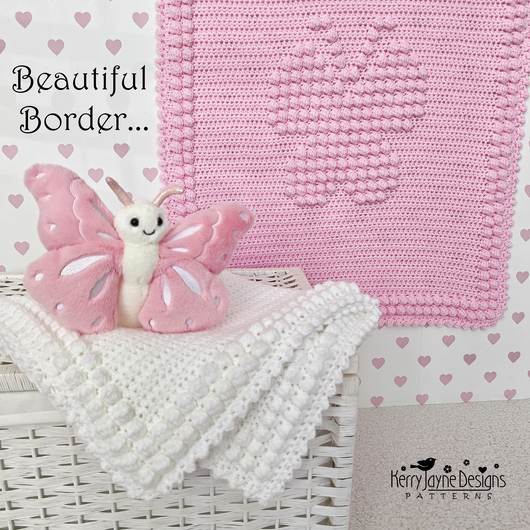 Pink crocheted butterfly blanket 