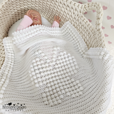 Baby in a moses basket under a butterfly blanket 