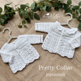 Two crocheted cardigans one with a pretty collar and one without 