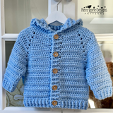 A Blue Hooded jacket on a hanger