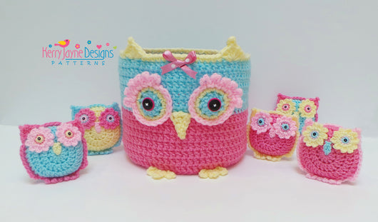 Owl basket and crochet toys