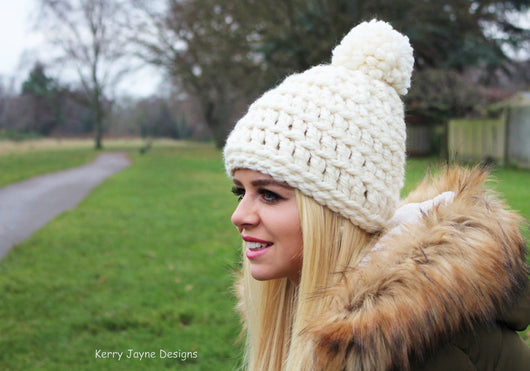 Love it Pom Pom Crochet Hat Pattern USA – Kerry Jayne Designs Ltd