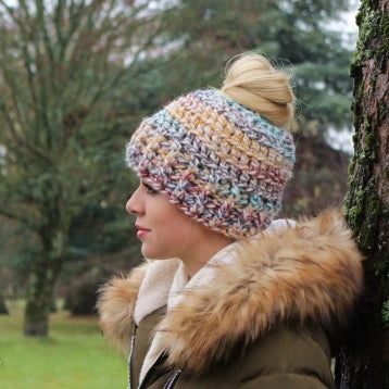 My Messy Bun Hat Crochet Pattern UK Kerry Jayne Designs Ltd