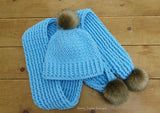 Furry pom pom hat and cowl pattern