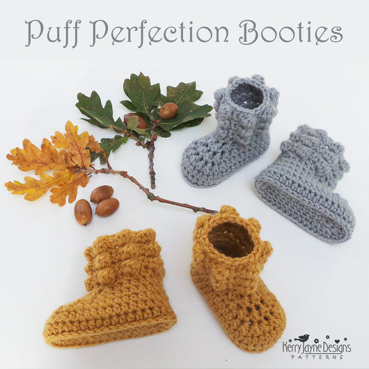 Puff stitch baby booties crochet pattern